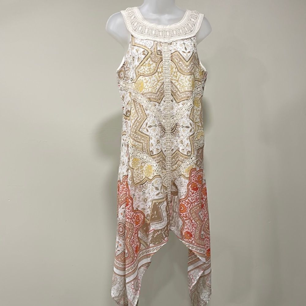 Cato boho style crochet orange and beige dress. Size S.  (4/6).